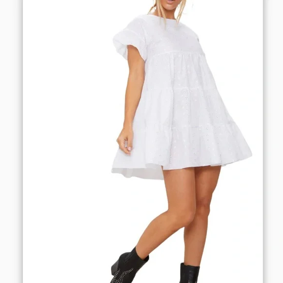 Prettylittlething White Frill Smock Dress Buy Dresses
